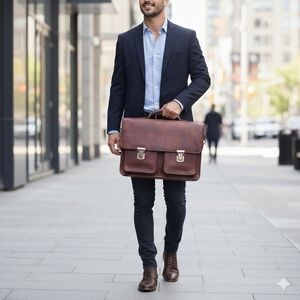 Adrian Klis Brown Leather Buffalo Hide Messenger Bag Briefcase Handcrafted